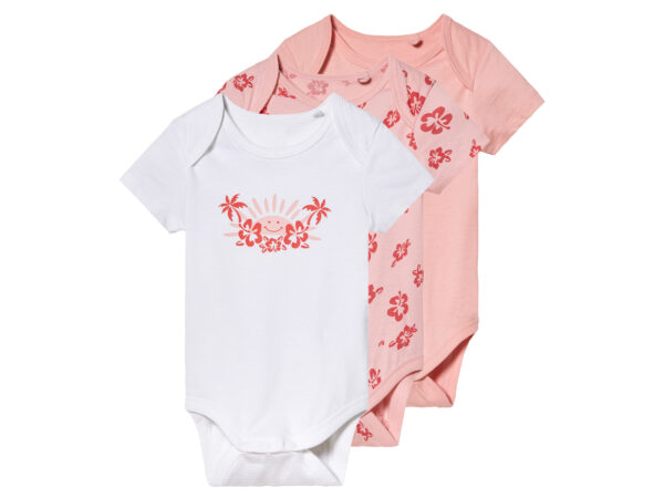lupilu 3 baby rompertjes (62/68, roze/wit)