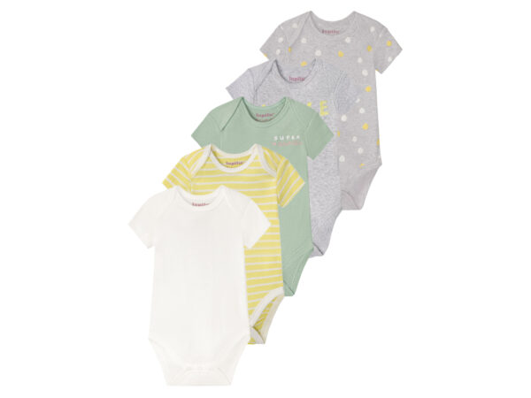 lupilu 5 babyrompertjes (62/68, Grijs/geel/mint)