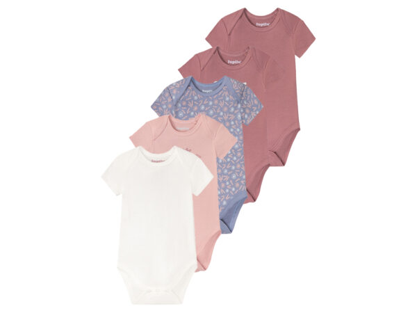 lupilu 5 babyrompertjes (50/56, Oudroze/roze/grijs/wit)