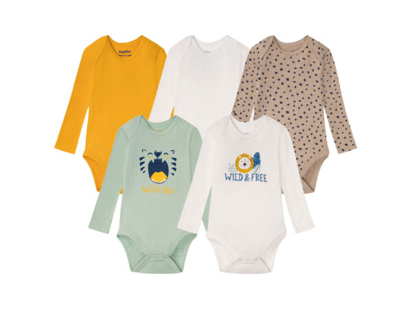 lupilu 5 babyrompertjes (50/56, Mint/wit/geel/beige)
