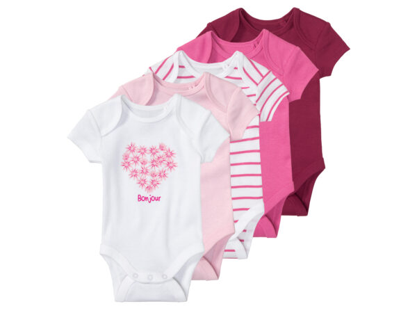 lupilu 5 meisjes rompertjes (50/56, Bes/roze/wit)