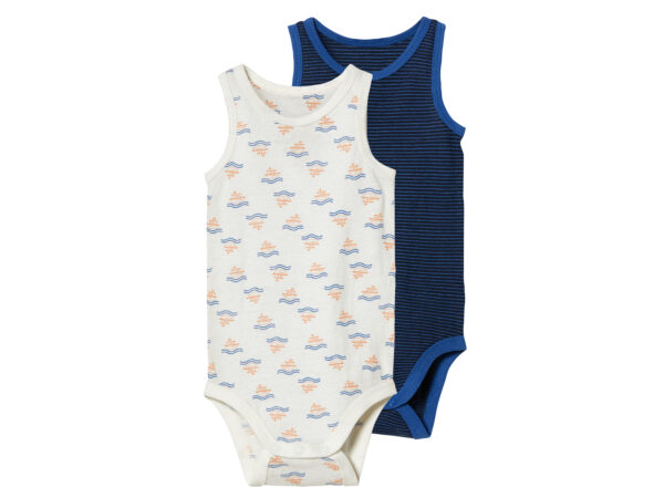 lupilu 2 baby rompertjes (Wit/blauw, 74/80)