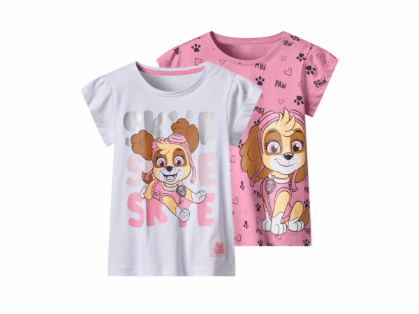 2 Kinder T-shirts Paw Patrol (Roze/wit, 122/128)