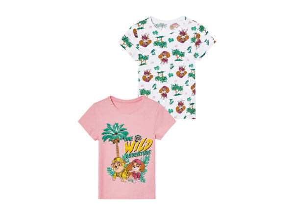 2 kinder T-shirts (98/104, roze/wit)